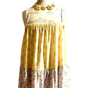 NWT Osos Design Yellow and Purple Sleeveless Summer Patchwork Dress Extra Large